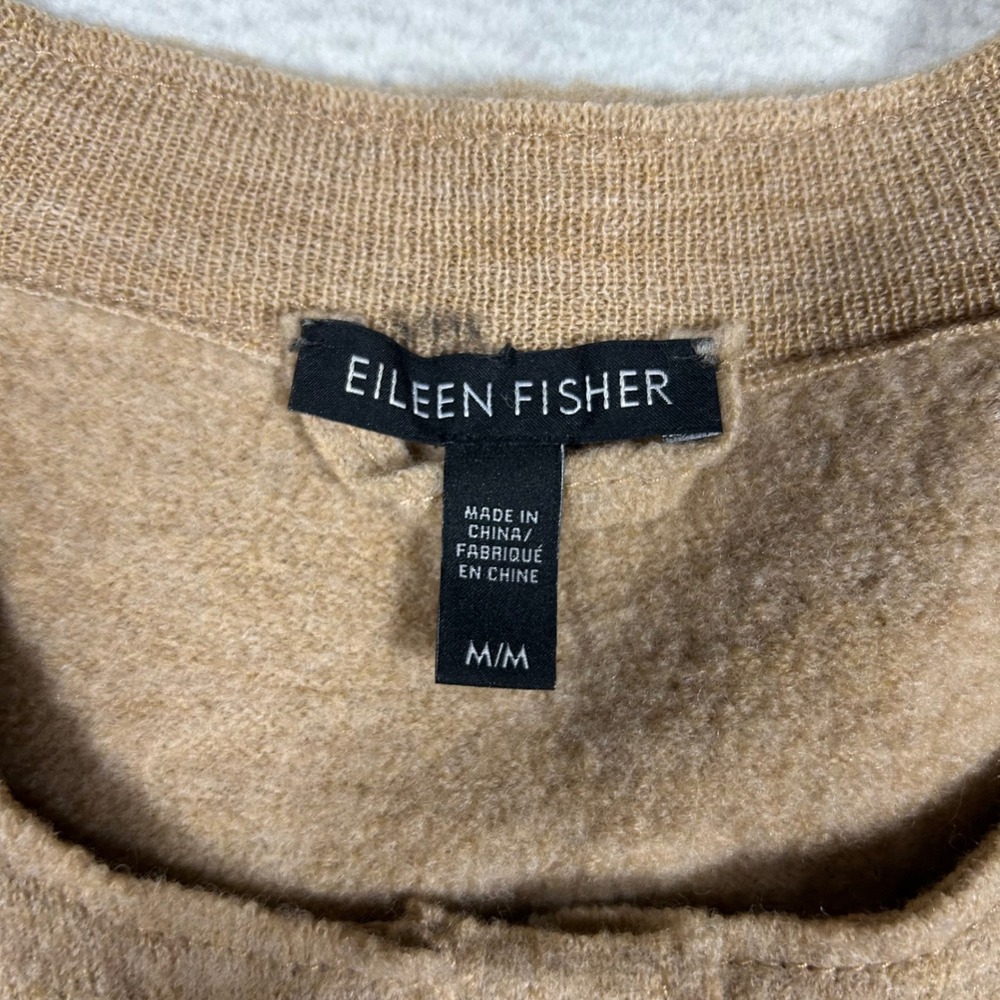 Eileen Fisher Womens Round Neck Boxy Jacket Size Medium Camel Boiled Wool Zip - Picture 5 of 10
